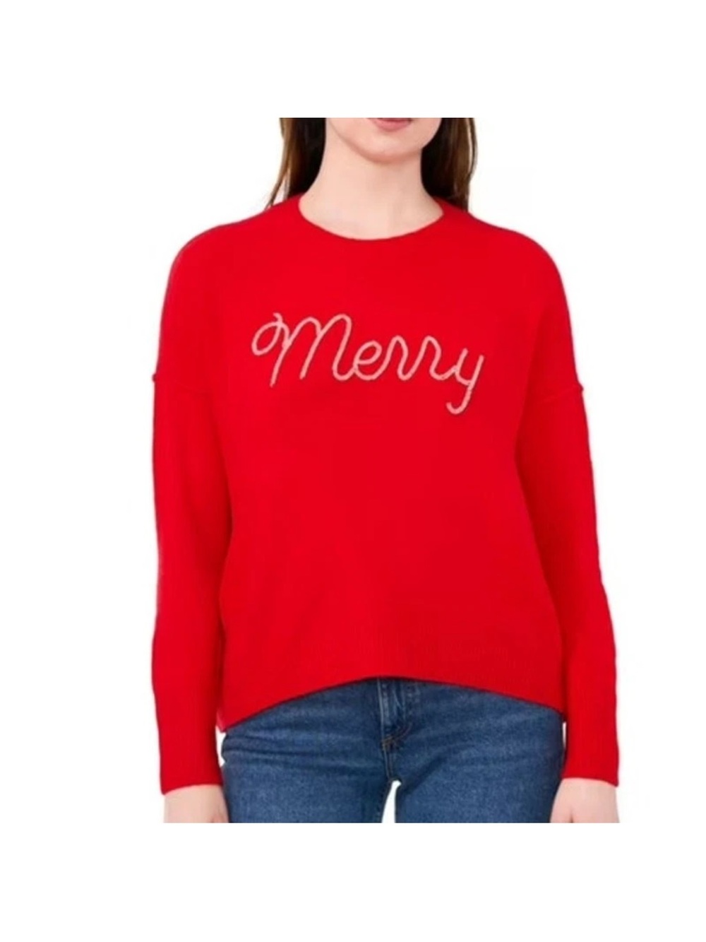 Vince Camuto Women's Red Merry Festive Holiday Beaded Sweater Size XL BNWT